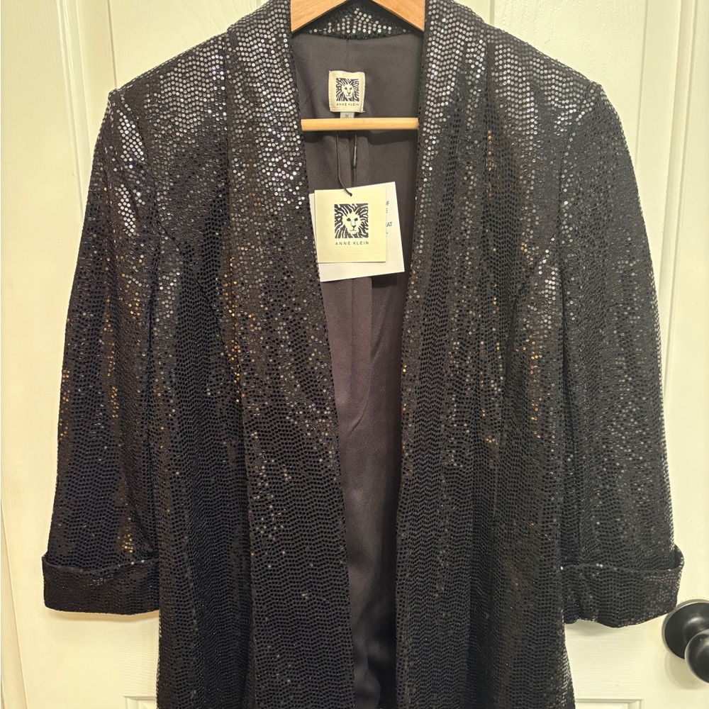 NWT Anne Klein Women's Sequin Drape Front Cardigan Jacket, Blazer, Size L